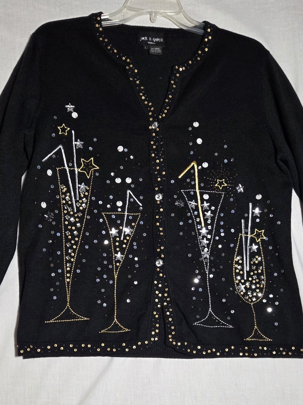 Jack & Quick Black Embellished Champagne Glass Cardigan Sweater